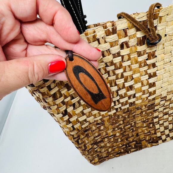 August Woven Straw Mini Tote Bag Embroidered Floral Boho Made in Philippines - Picture 4 of 14